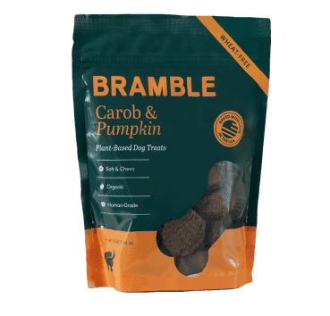 A pouch of Carob & Pumpkin plant-based dog treats