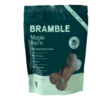 A pouch of Maple Bac'n plant-based dog treats